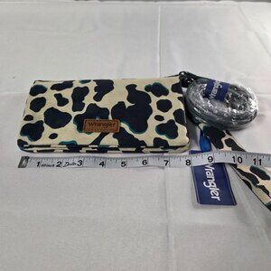 Wrangler Dark Turquoise Cow Print Wallet/Wristlet/Crossbody, NWT